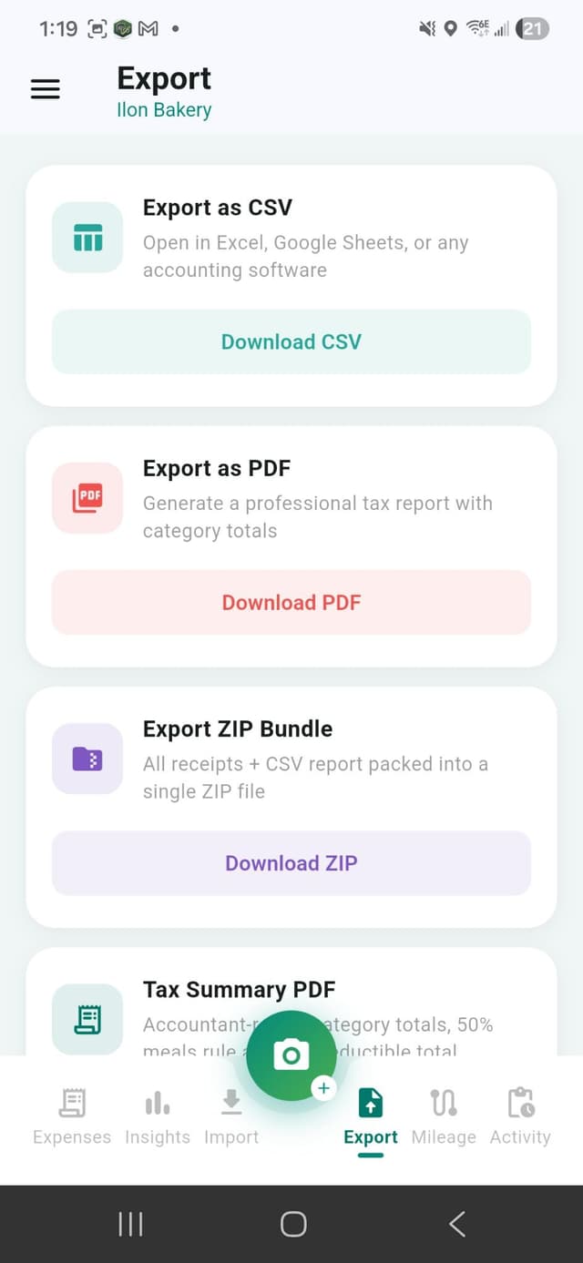 Export tax reports